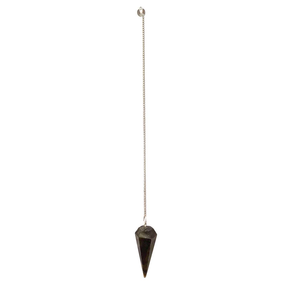 Labradorite Pendulum – 6-Sided Faceted Dowser – Magic & Transformation – Silver Chain