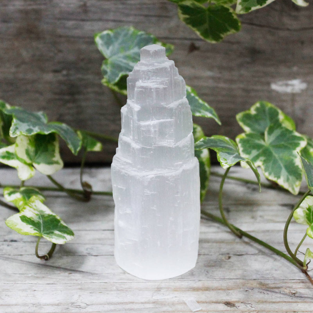 Natural Selenite Tower – 10cm Raw Crystal