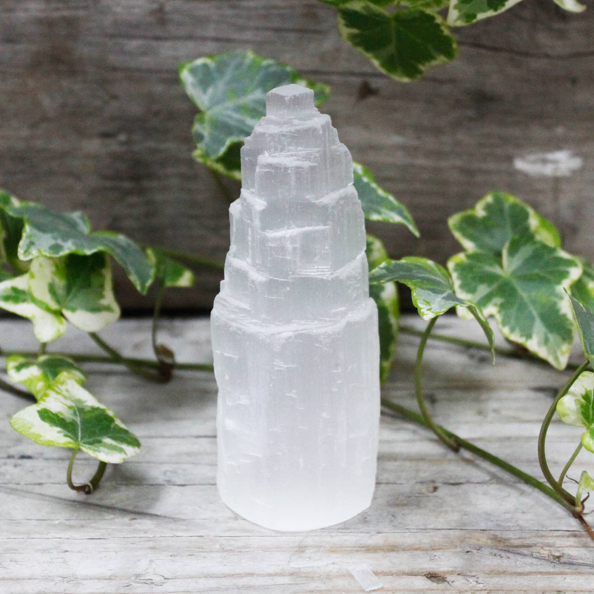 Natural Selenite Tower – 10cm Raw Crystal