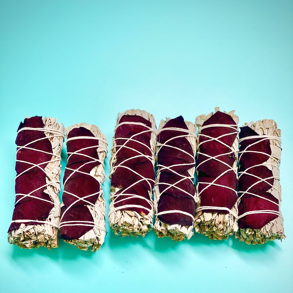 Rose Petal & White Sage Smudge Sticks – Love & Purification