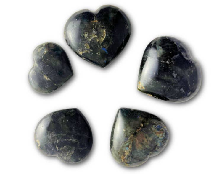 Labradorite Heart – 51-60mm – Polished Palm Stone – Transformation & Magic