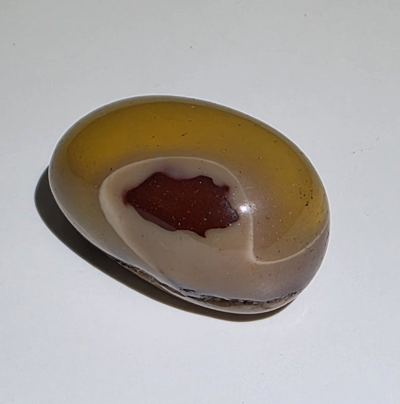 Mookaite stone with brown and yellow colors on a white background