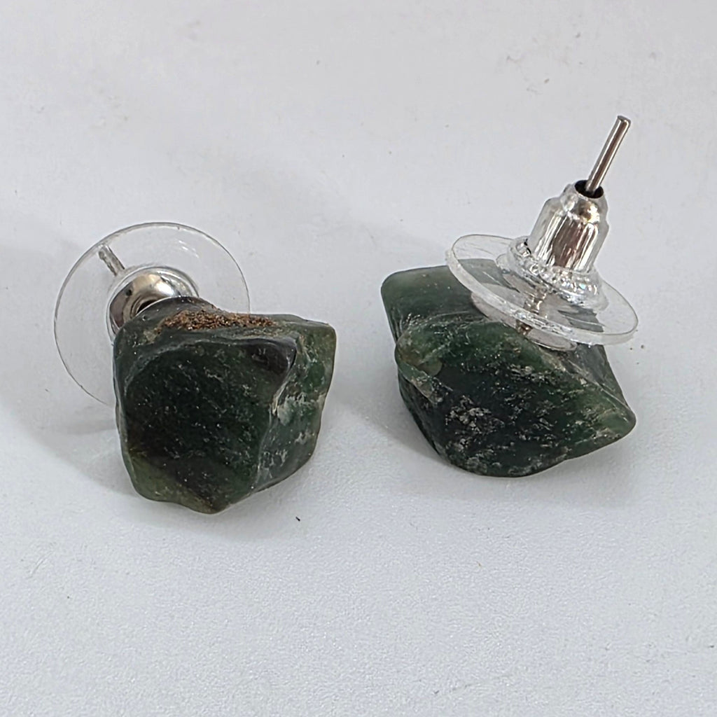 Pair of green aventurine earrings on a white background