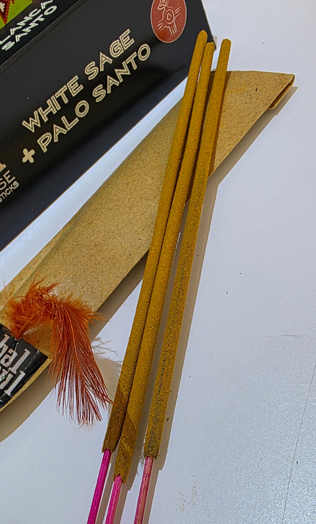 close up of the White sage incense sticks removed from packet showing individual joss sticks