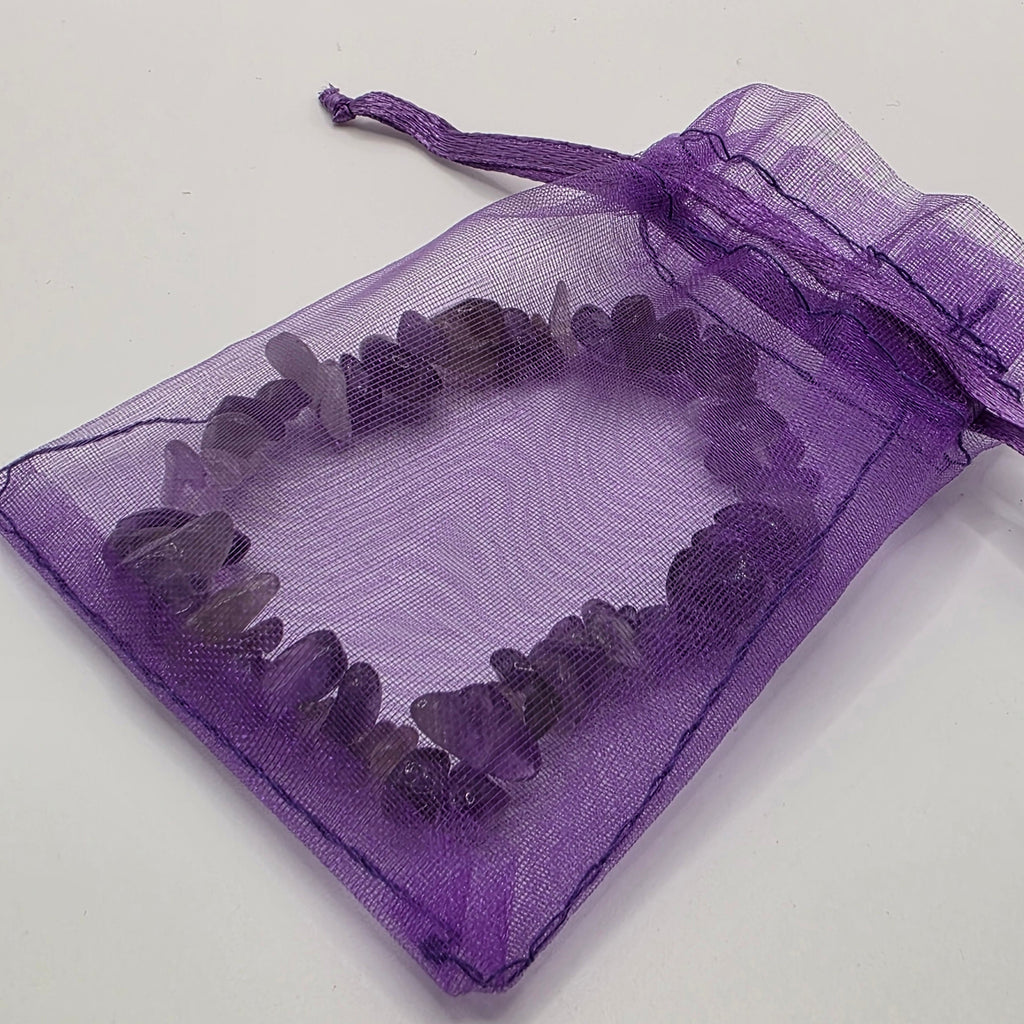 Amethyst chip bracelet in organza gift bag – ready for gifting or personal use