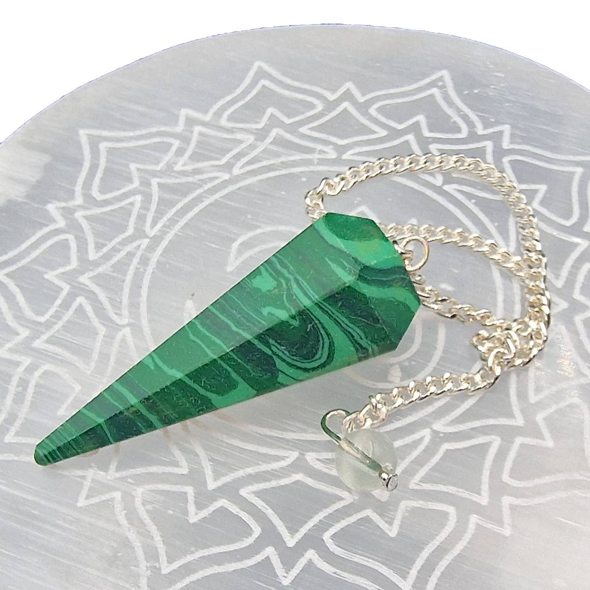 Malachite Pendulum – 6-Sided Faceted – Dowsing & Divination – Heart Chakra