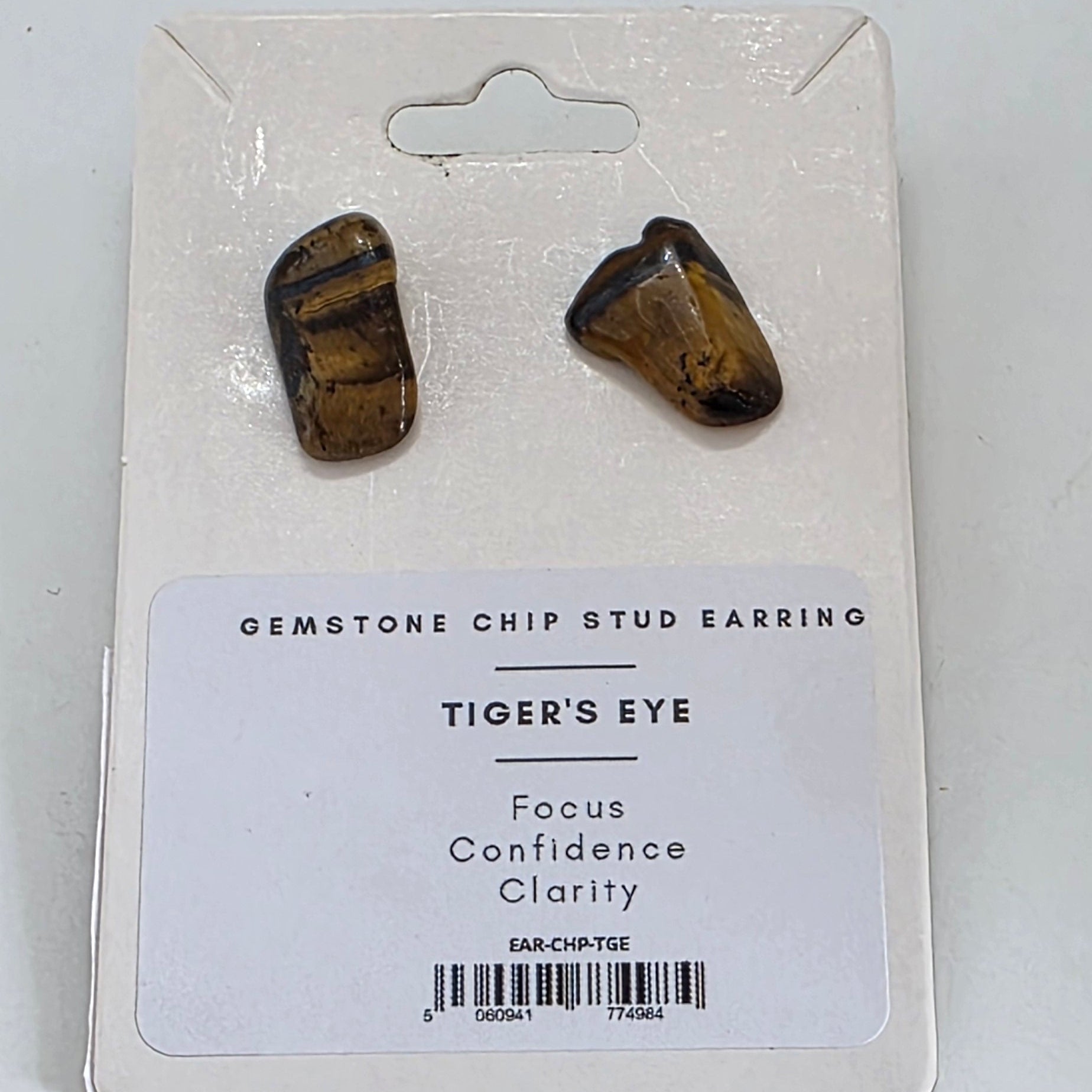 Two tiger eye earrings on packaging 