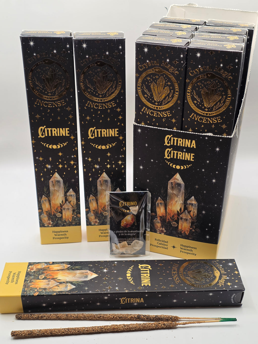 Citrine incense crystal magic range full set – incense sticks, mini crystals, and information card