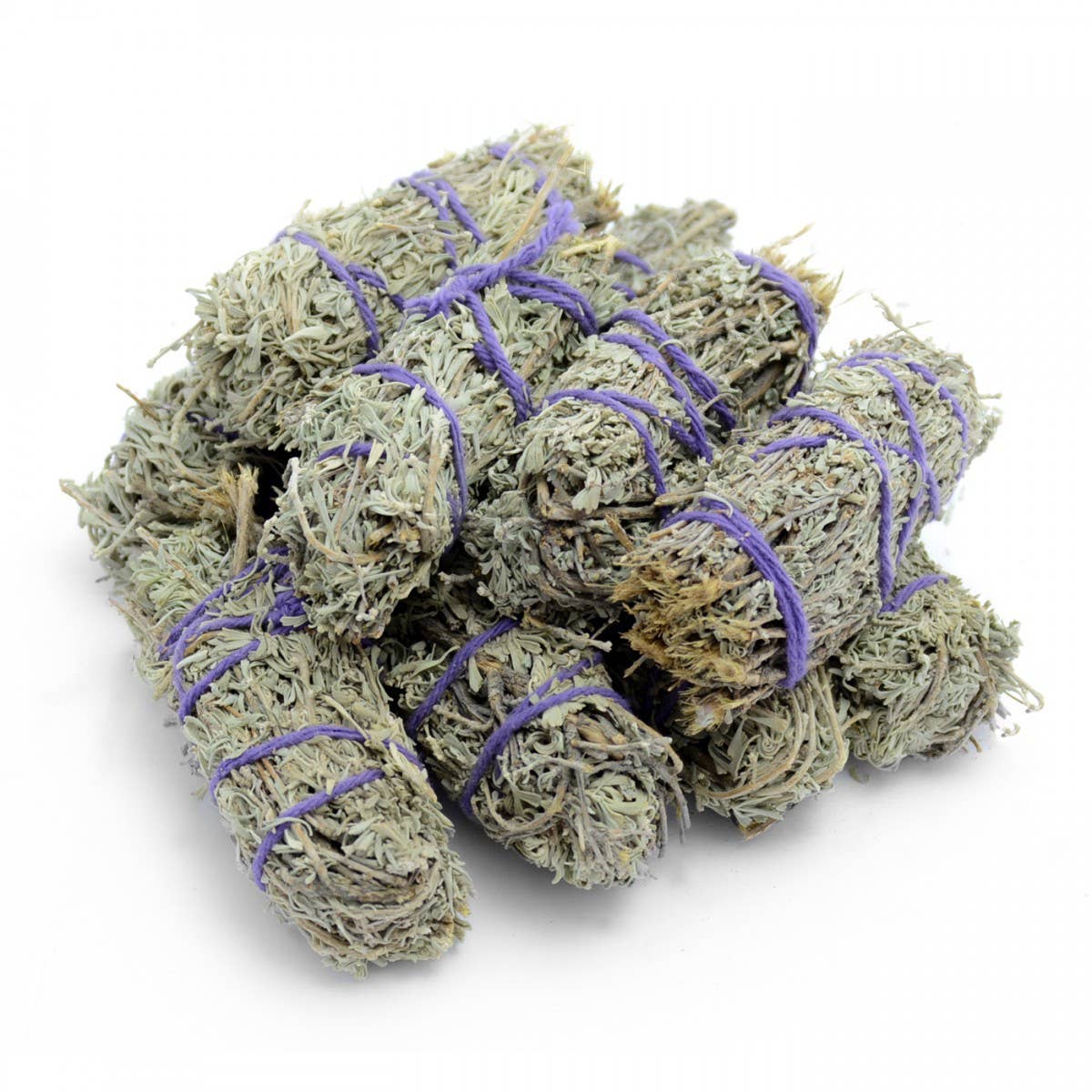 Group of desert sage smudge sticks on white background – 10cm natural sage bundles imported from the USA for cleansing and grounding
