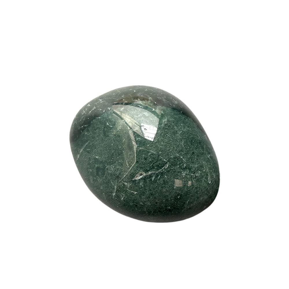 Moss agate tumbled stone on white background – natural green crystal with moss-like inclusions for growth and abundance