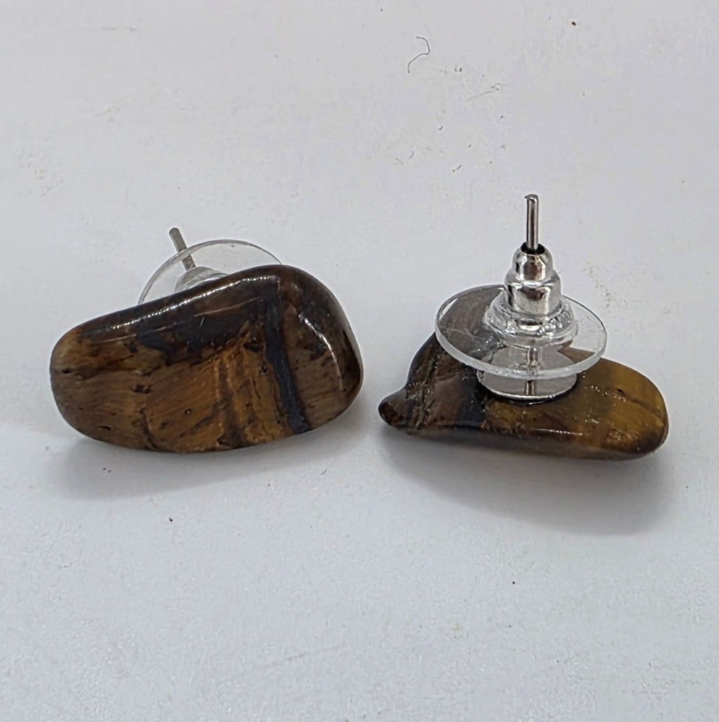 Pair of tigers eye chip stud earrings
