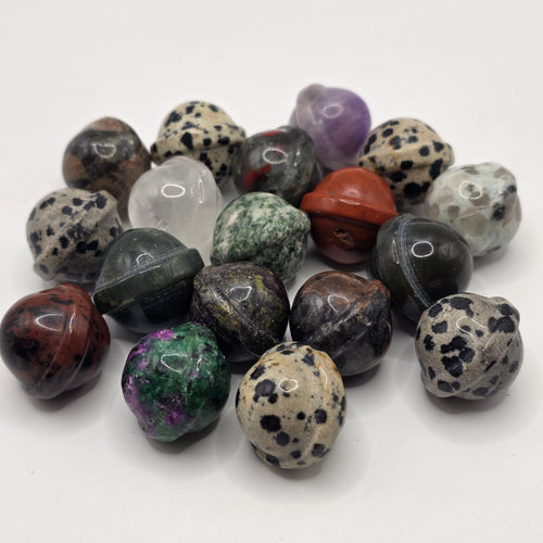 Assorted 2cm crystal spheres showing variety of natural stones 