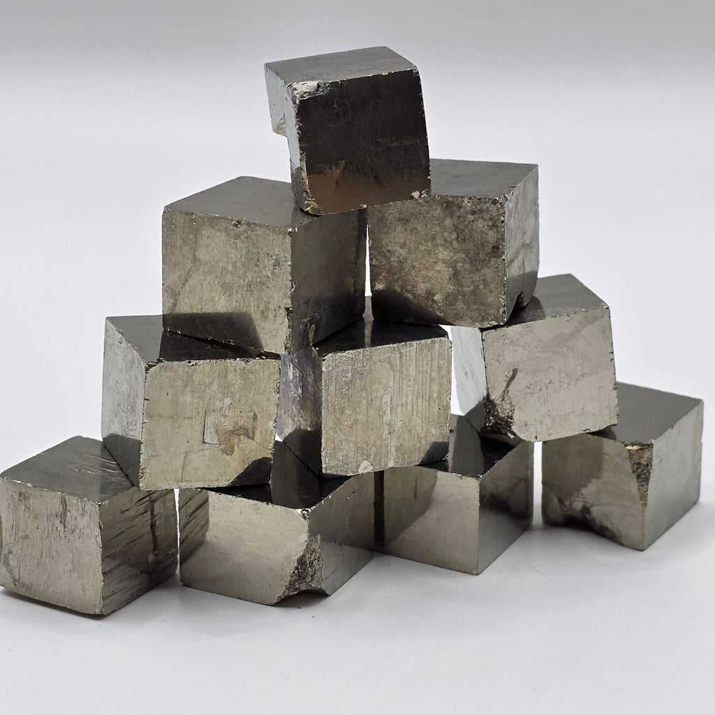 pyramid of pyrite cubes, iron pyrite crystals from Spain for abundance and manifestation