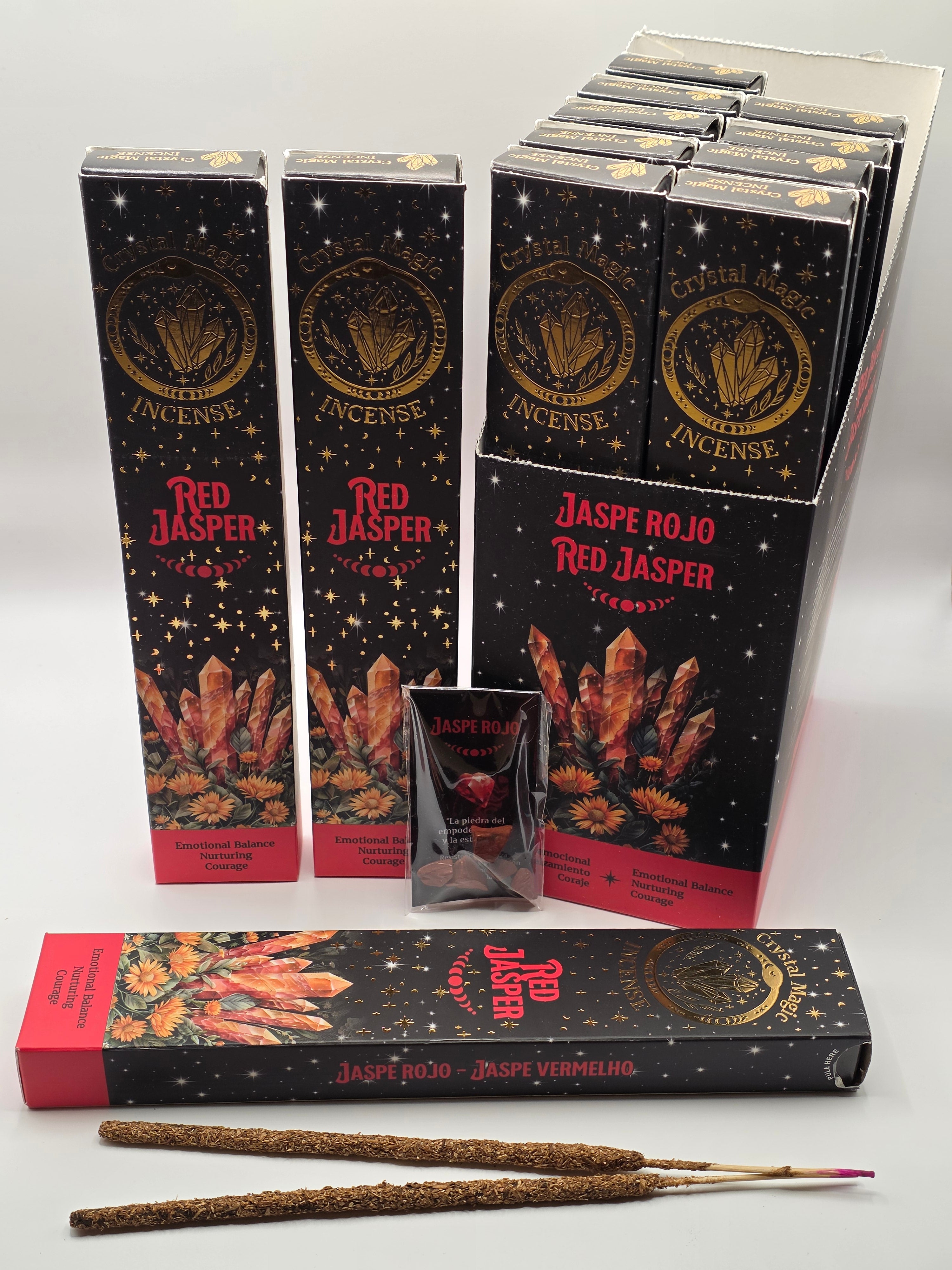 Red jasper incense crystal magic range full set – incense sticks, mini crystals, and information card