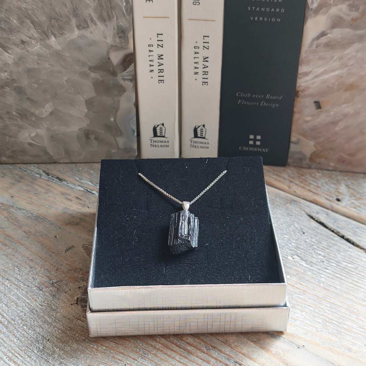 Raw Black Tourmaline Pendant – Silver Plated Chain