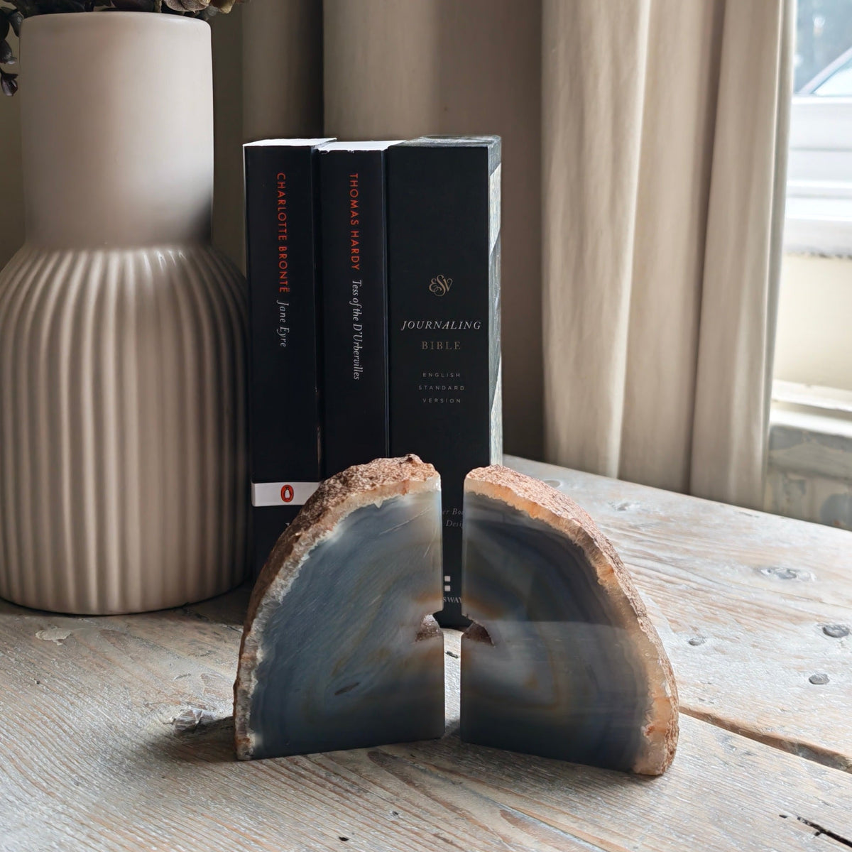 Blue & Beige Agate Bookends – 900g