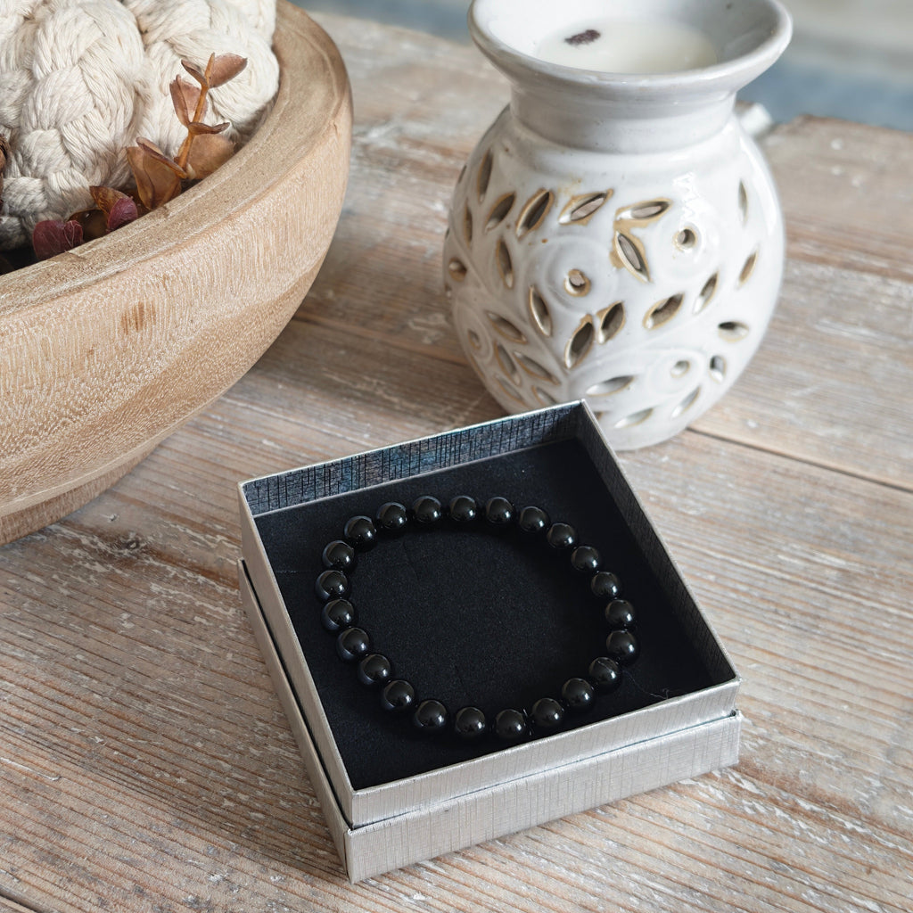 Black Obsidian Beaded Bracelet A+ 8mm – Grounding & Protection