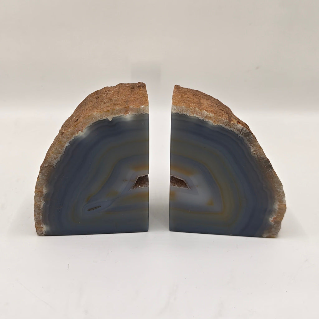 Blue & Beige Agate Bookends – 900g