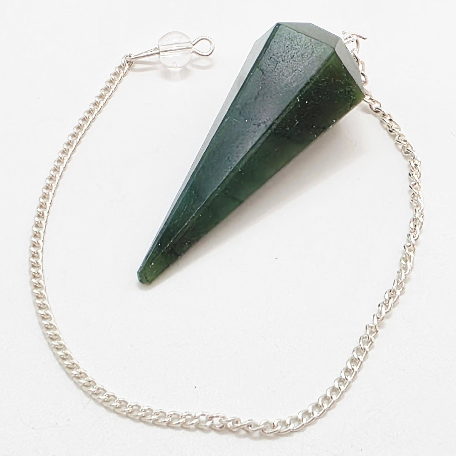 Green Aventurine Pendulum – Faceted Dowser – Luck & Heart Healing – Silver Chain