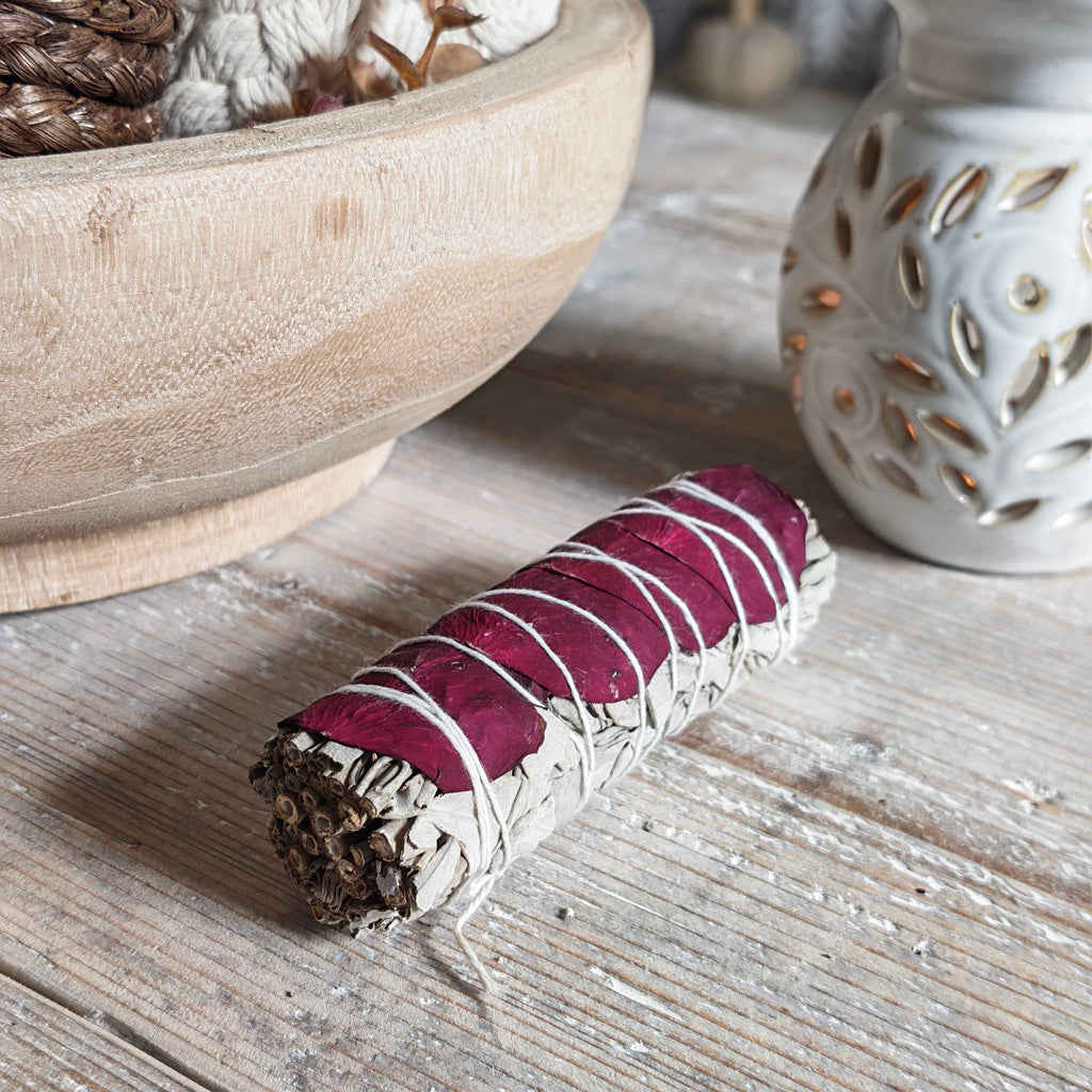 Rose Petal & White Sage Smudge Sticks – Love & Purification