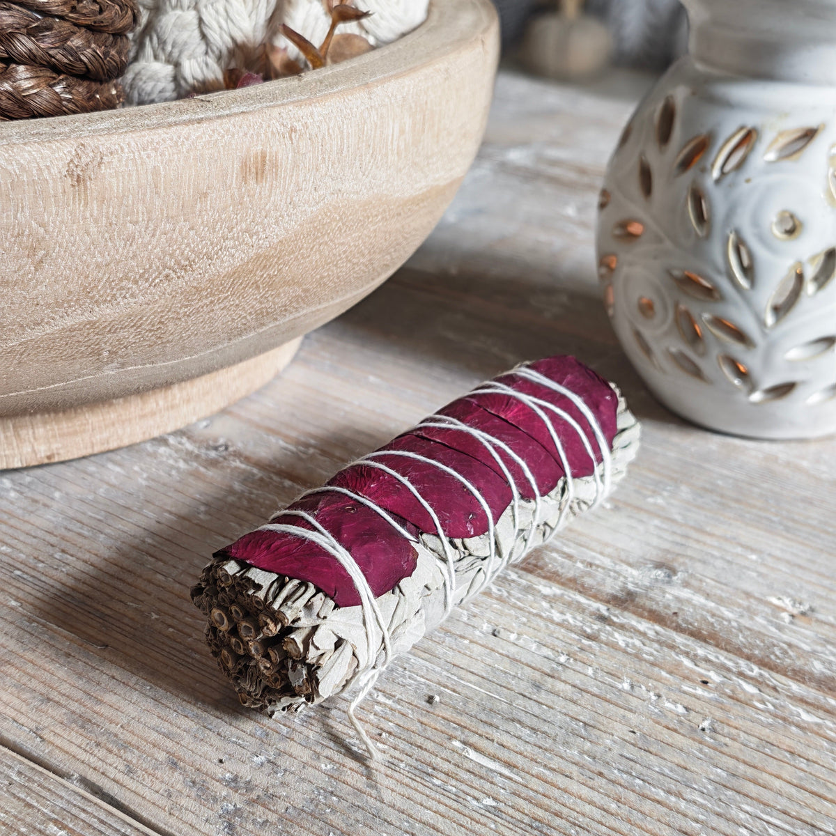 Rose Petal & White Sage Smudge Sticks – Love & Purification
