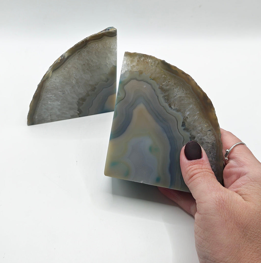 Blue & Cream Agate Bookends – 1.1kg Natural Pair