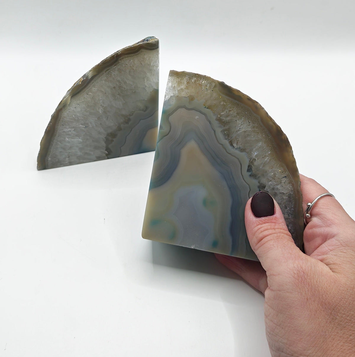Blue & Cream Agate Bookends – 1.1kg Natural Pair