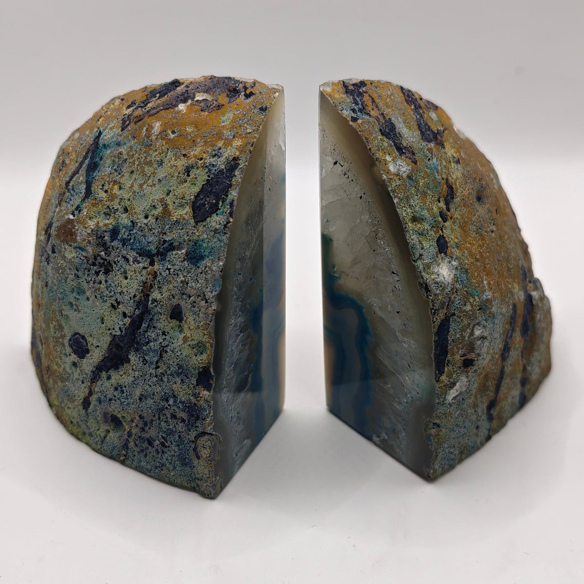 Blue & Cream Agate Bookends – 1.1kg Natural Pair
