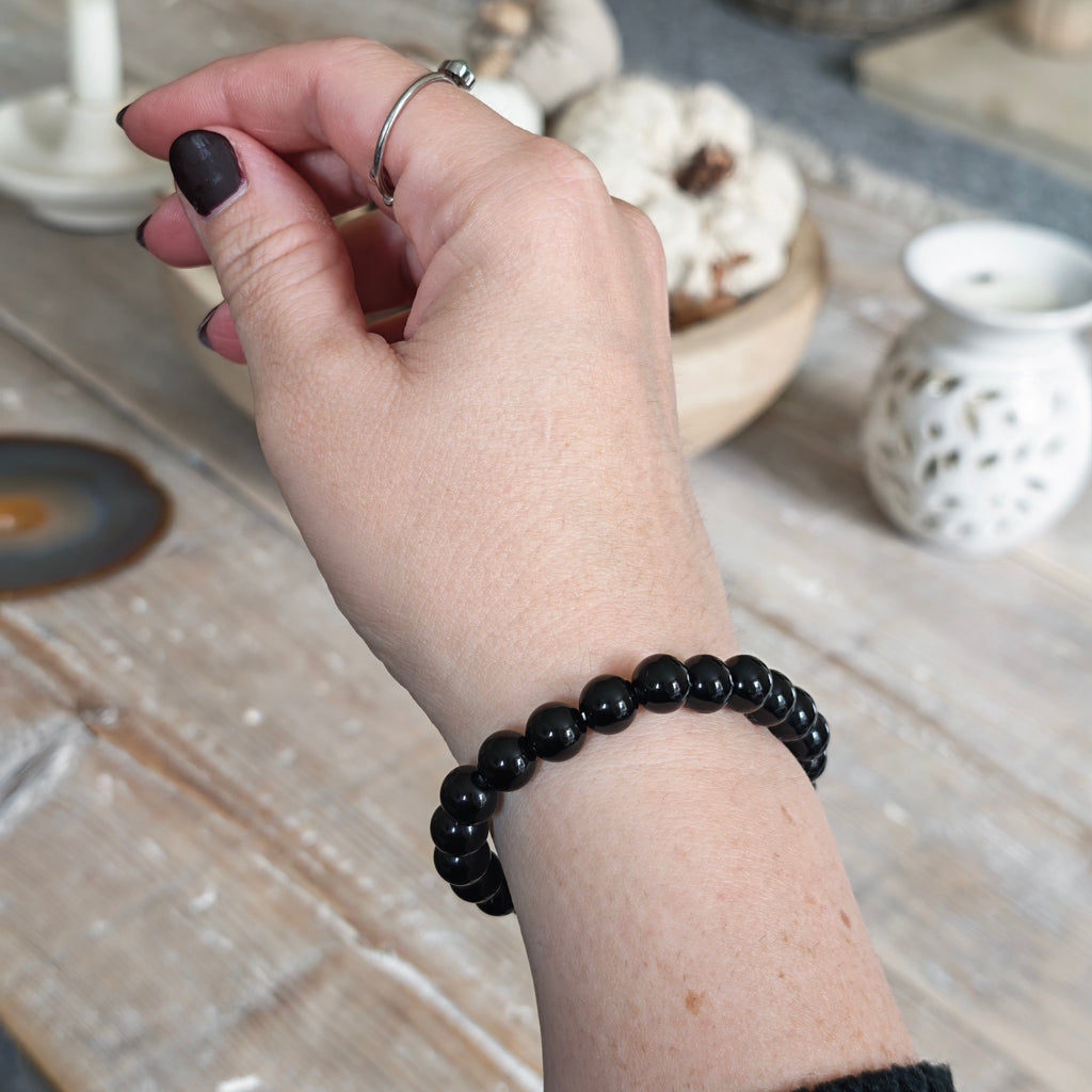 Black Obsidian Beaded Bracelet A+ 8mm – Grounding & Protection