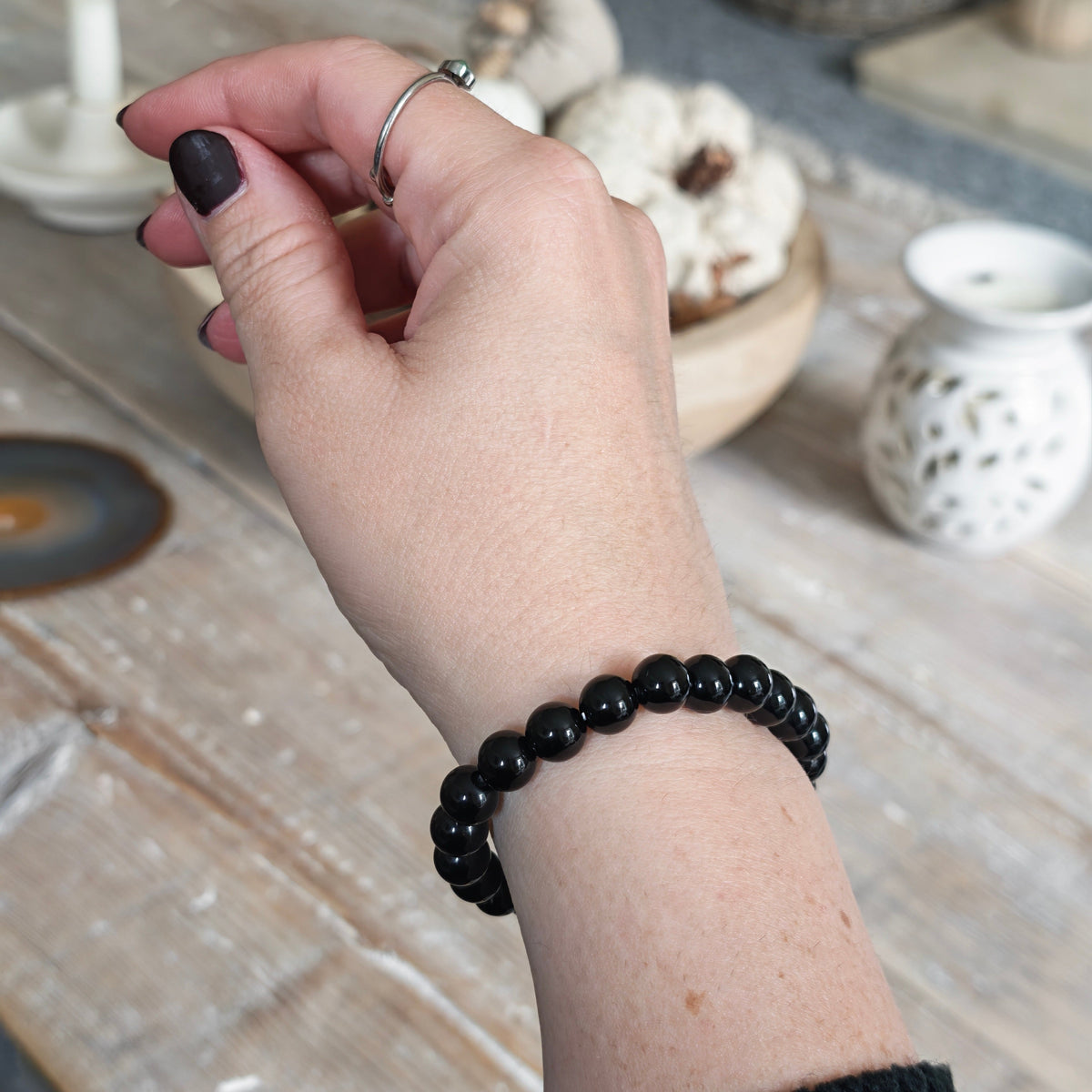 Black Obsidian Beaded Bracelet A+ 8mm – Grounding & Protection