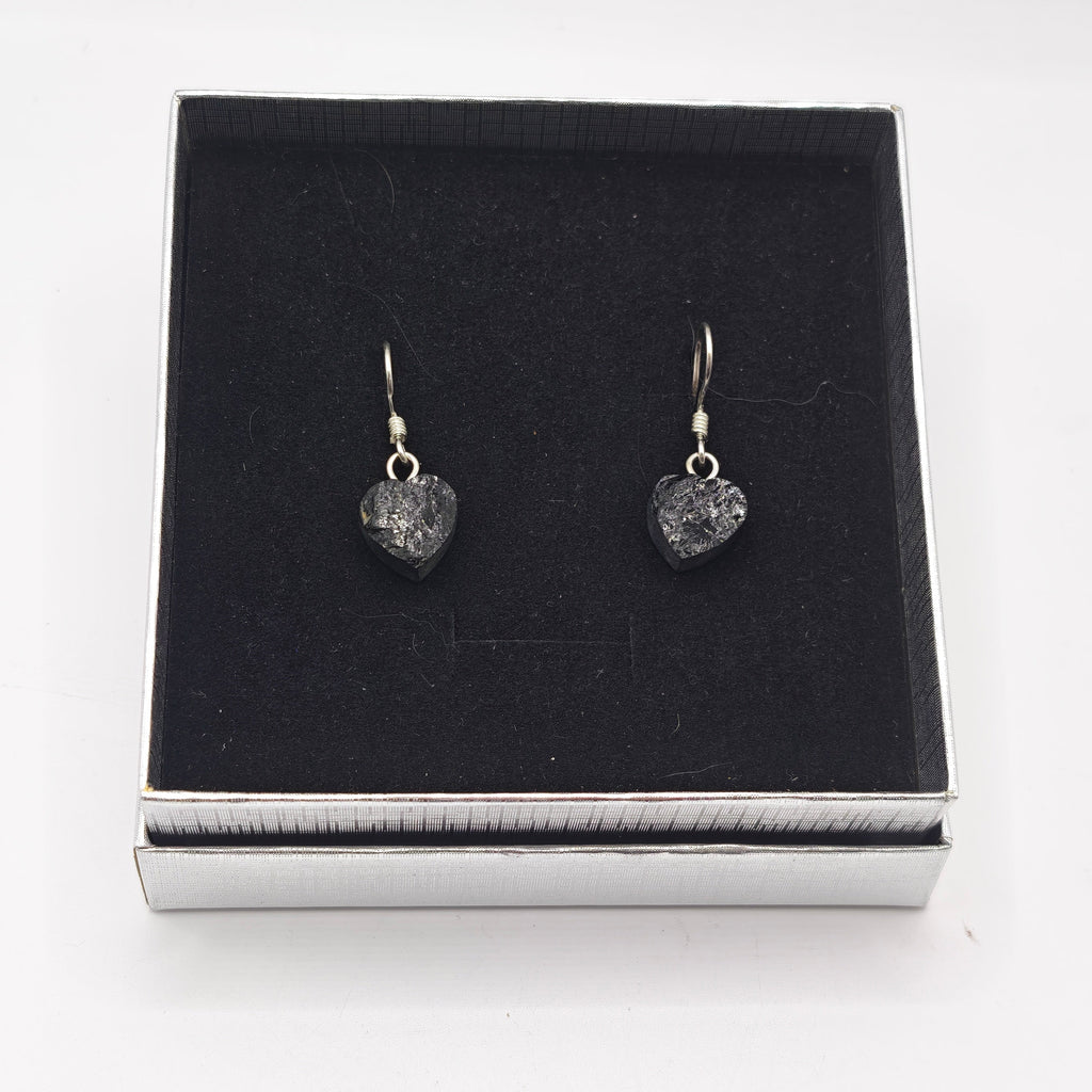 Black Tourmaline Heart Earrings – 925 Silver Dangle