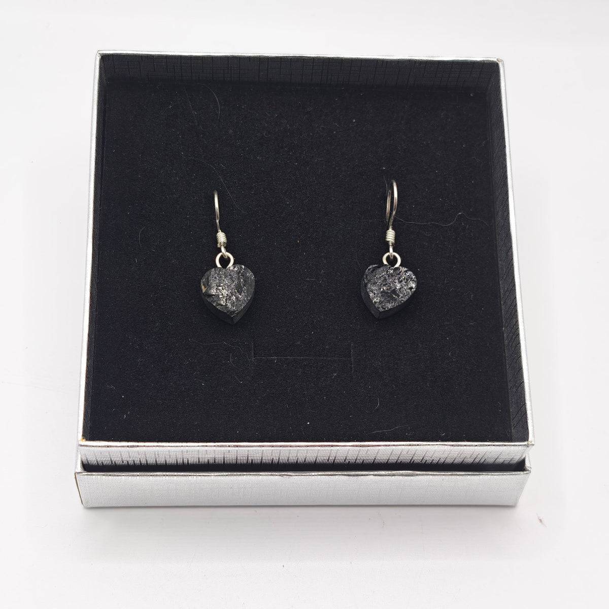 Black Tourmaline Heart Earrings – 925 Silver Dangle