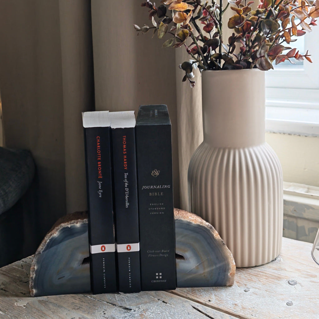 Blue & Beige Agate Bookends – 900g