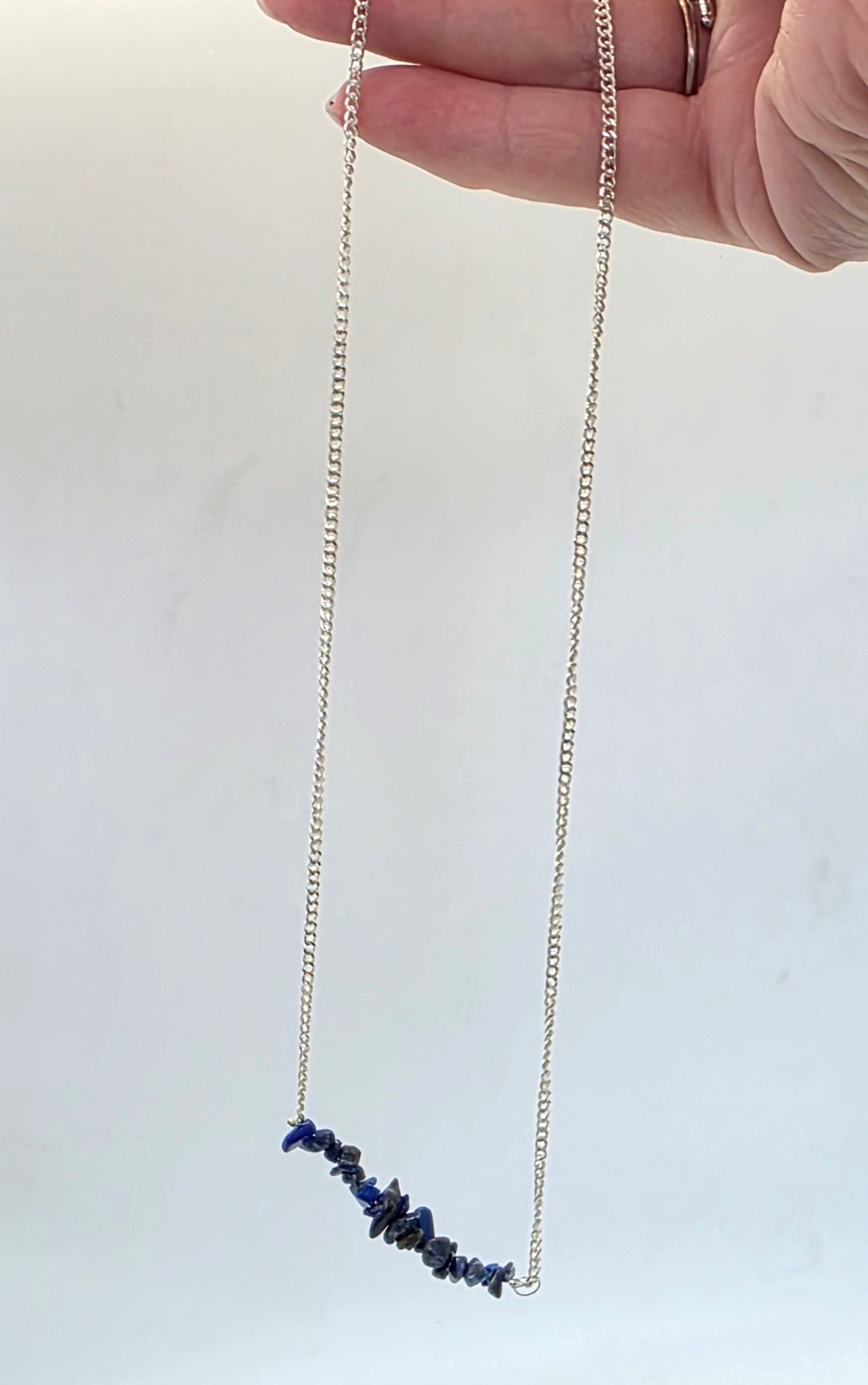 Lapis Lazuli – Silver Chain Chips Necklace – Natural Gemstone Chip Necklace