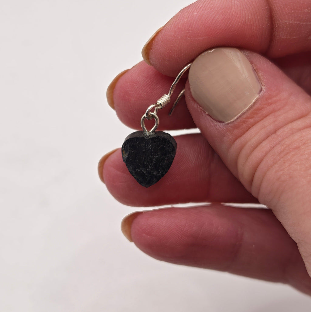 Black Tourmaline Heart Earrings – 925 Silver Dangle