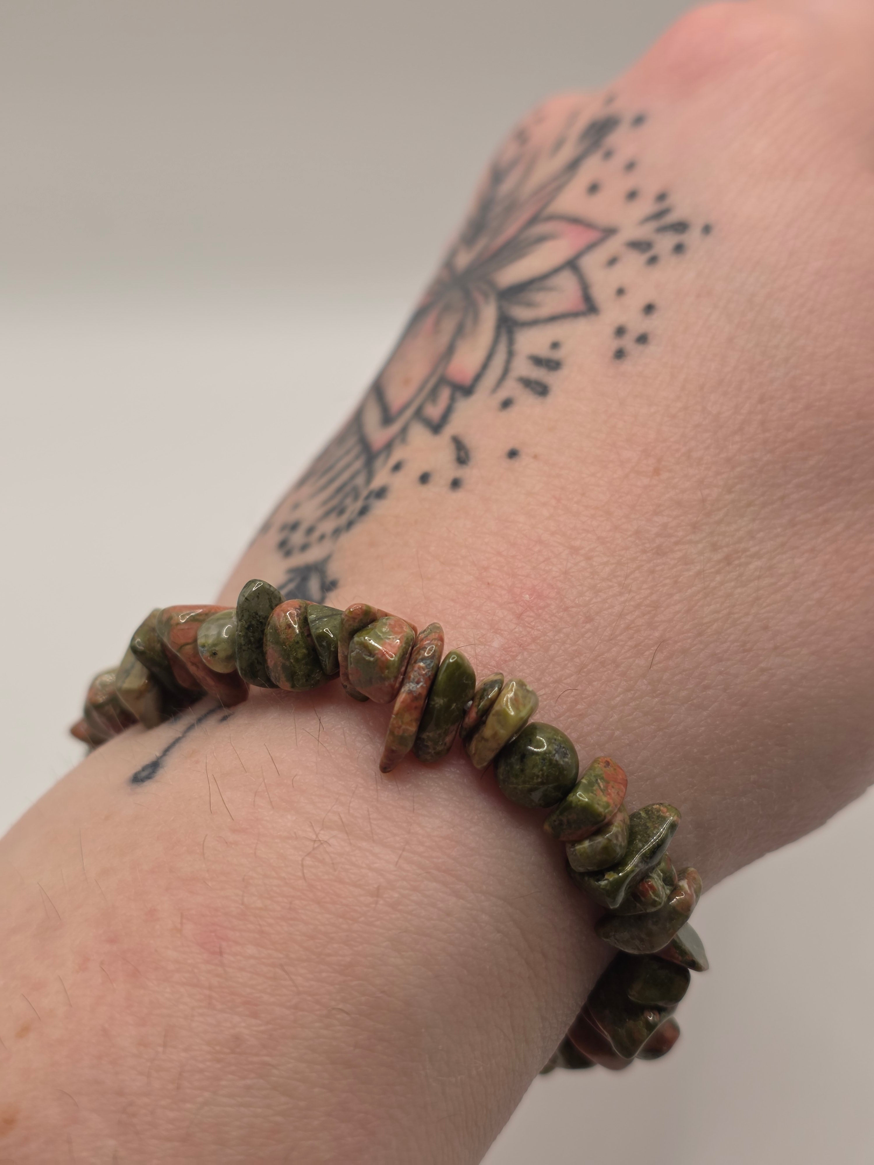 Unakite Chip Bracelet – Double Strung – Emotional Balance & Heart Healing – Crystal Healing on the Go