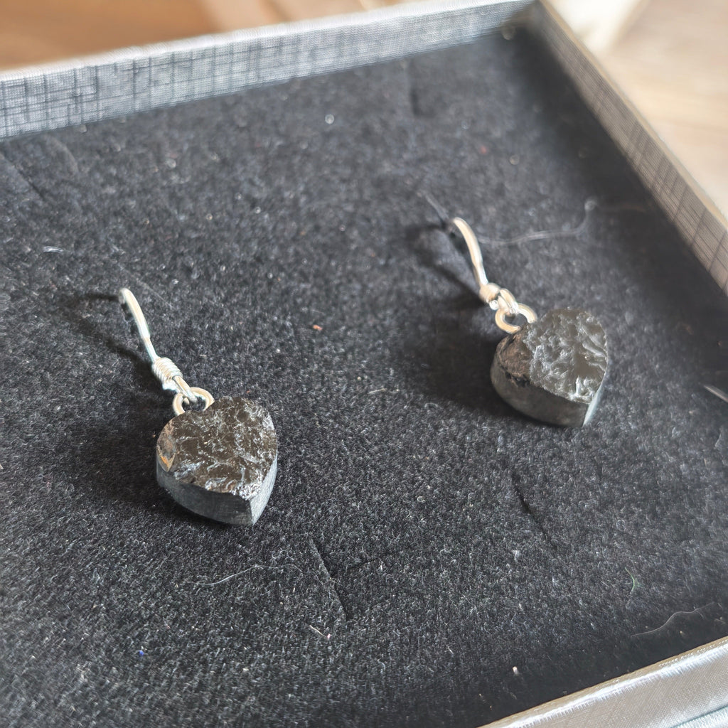 Black Tourmaline Heart Earrings – 925 Silver Dangle