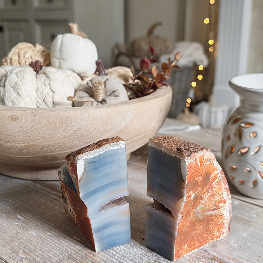 Blue & Beige Agate Bookends – 900g