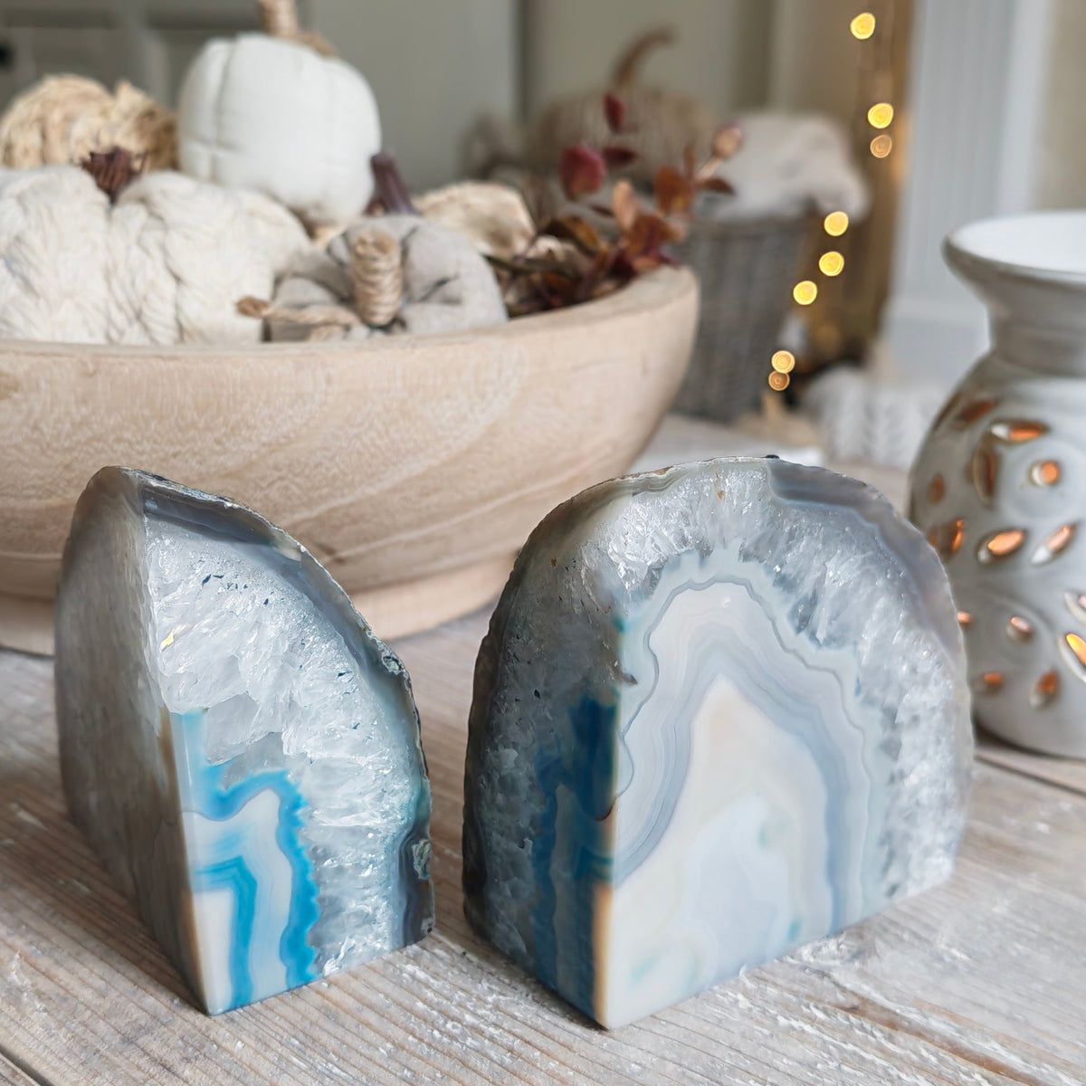 Blue & Cream Agate Bookends – 1.1kg Natural Pair