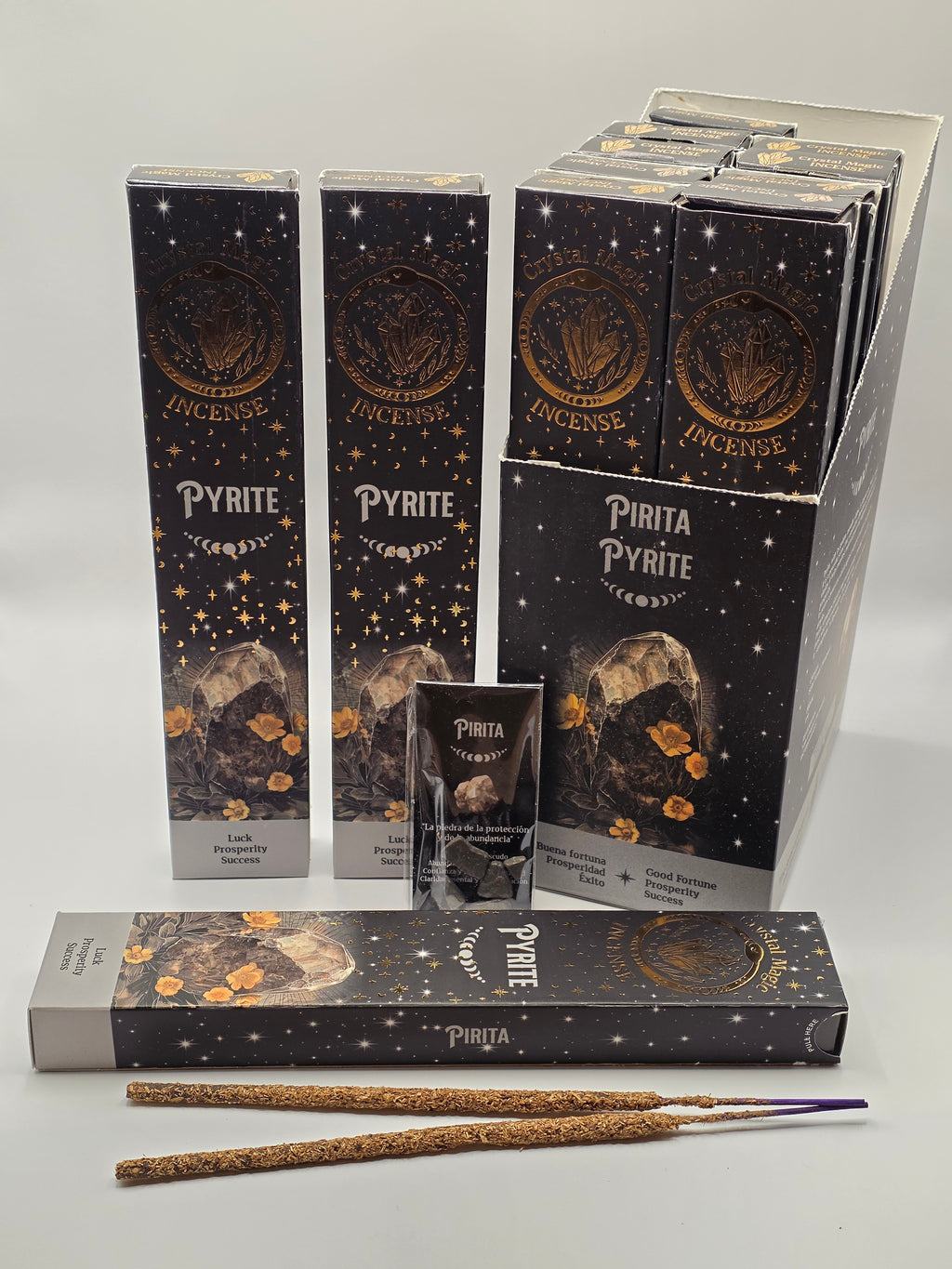Pyrite Incense Sticks – Crystal Magic Range by Hari Darshan – with Mini Crystals & Info Card