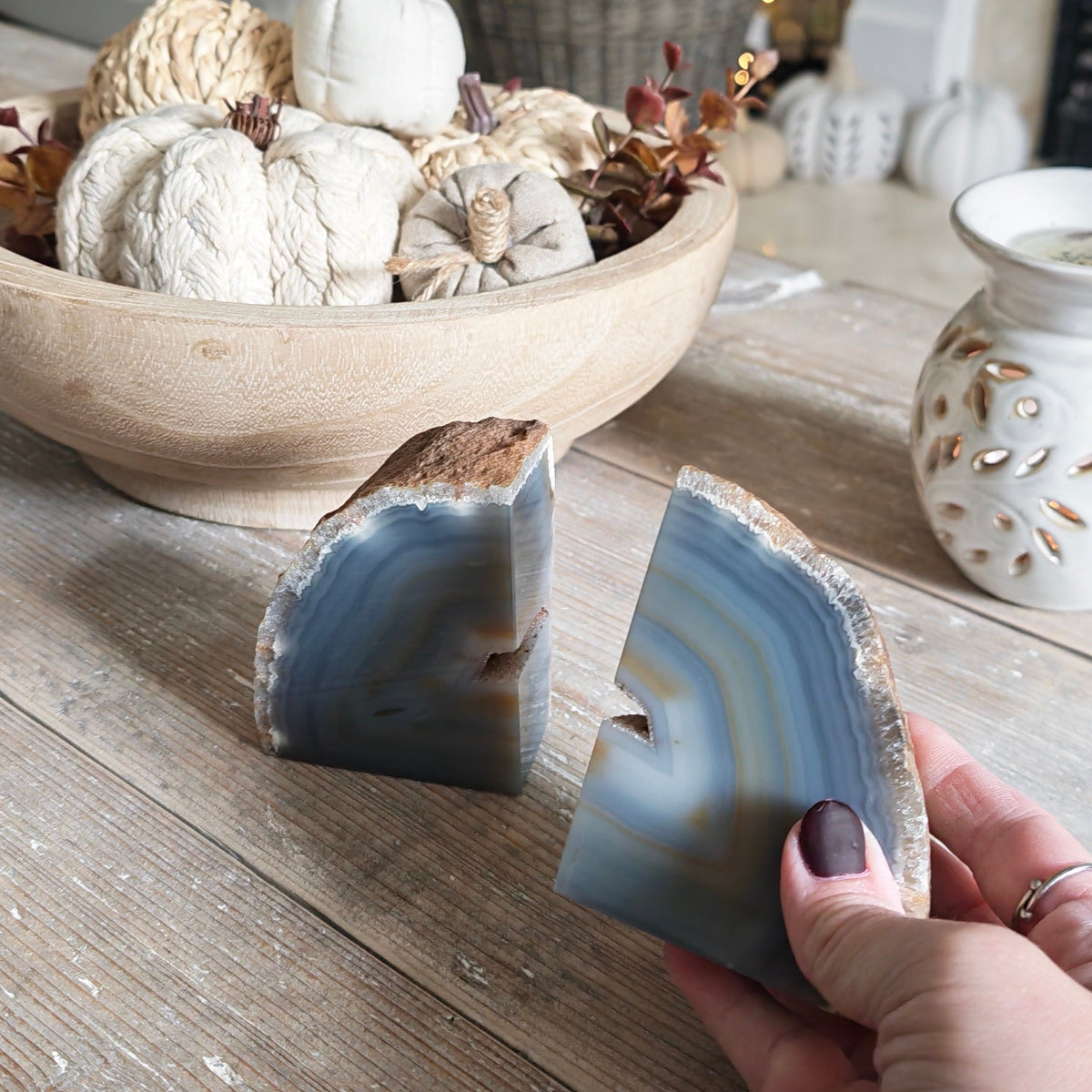 Blue & Beige Agate Bookends – 900g