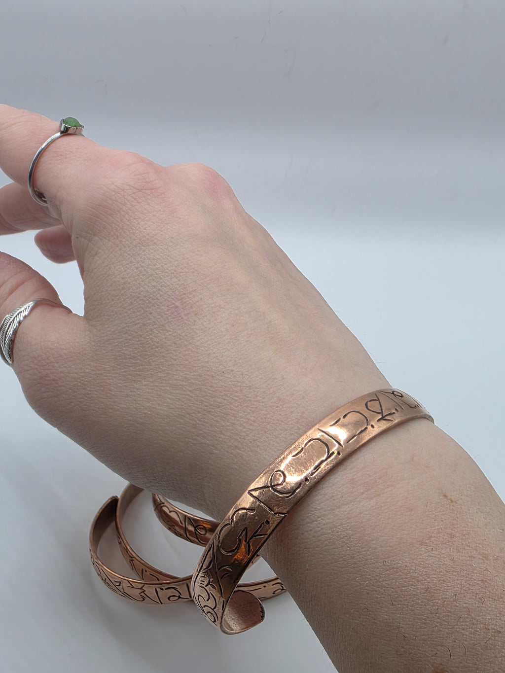 Hand-Etched Copper Cuff – Om Mani Padme Hum Mantra – Adjustable – Nepal