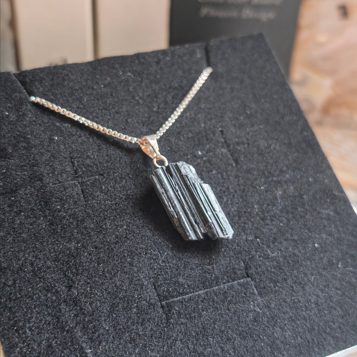 Raw Black Tourmaline Pendant – Silver Plated Chain