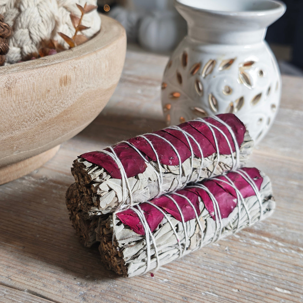 Rose Petal & White Sage Smudge Sticks – Love & Purification