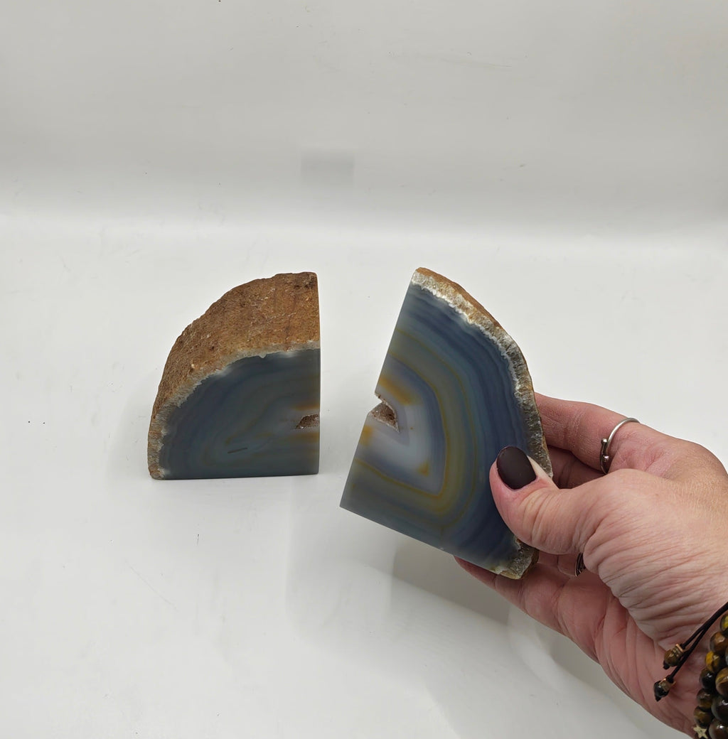 Blue & Beige Agate Bookends – 900g