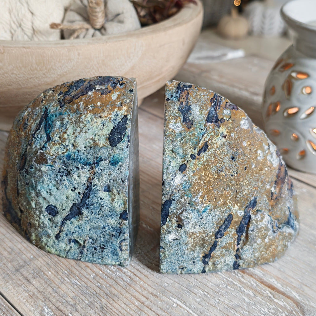 Blue & Cream Agate Bookends – 1.1kg Natural Pair