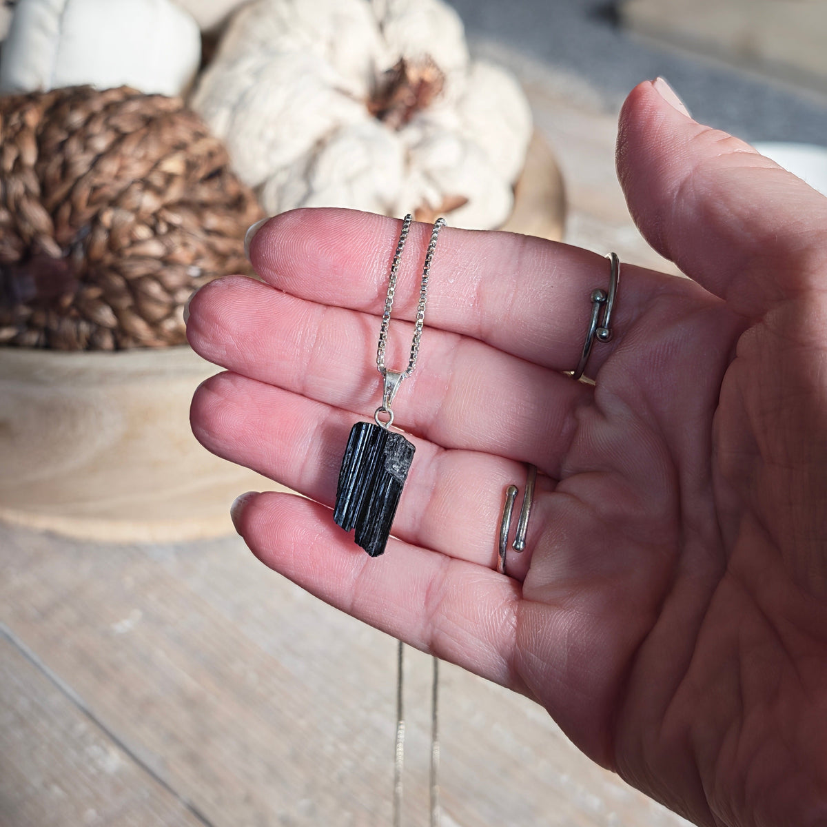 Raw Black Tourmaline Pendant – Silver Plated Chain