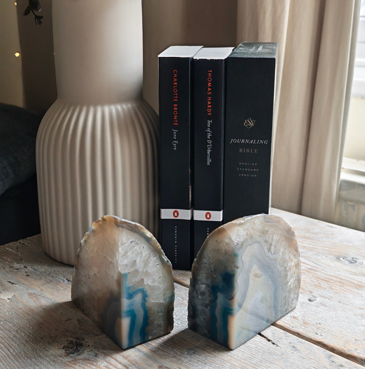 Blue & Cream Agate Bookends – 1.1kg Natural Pair