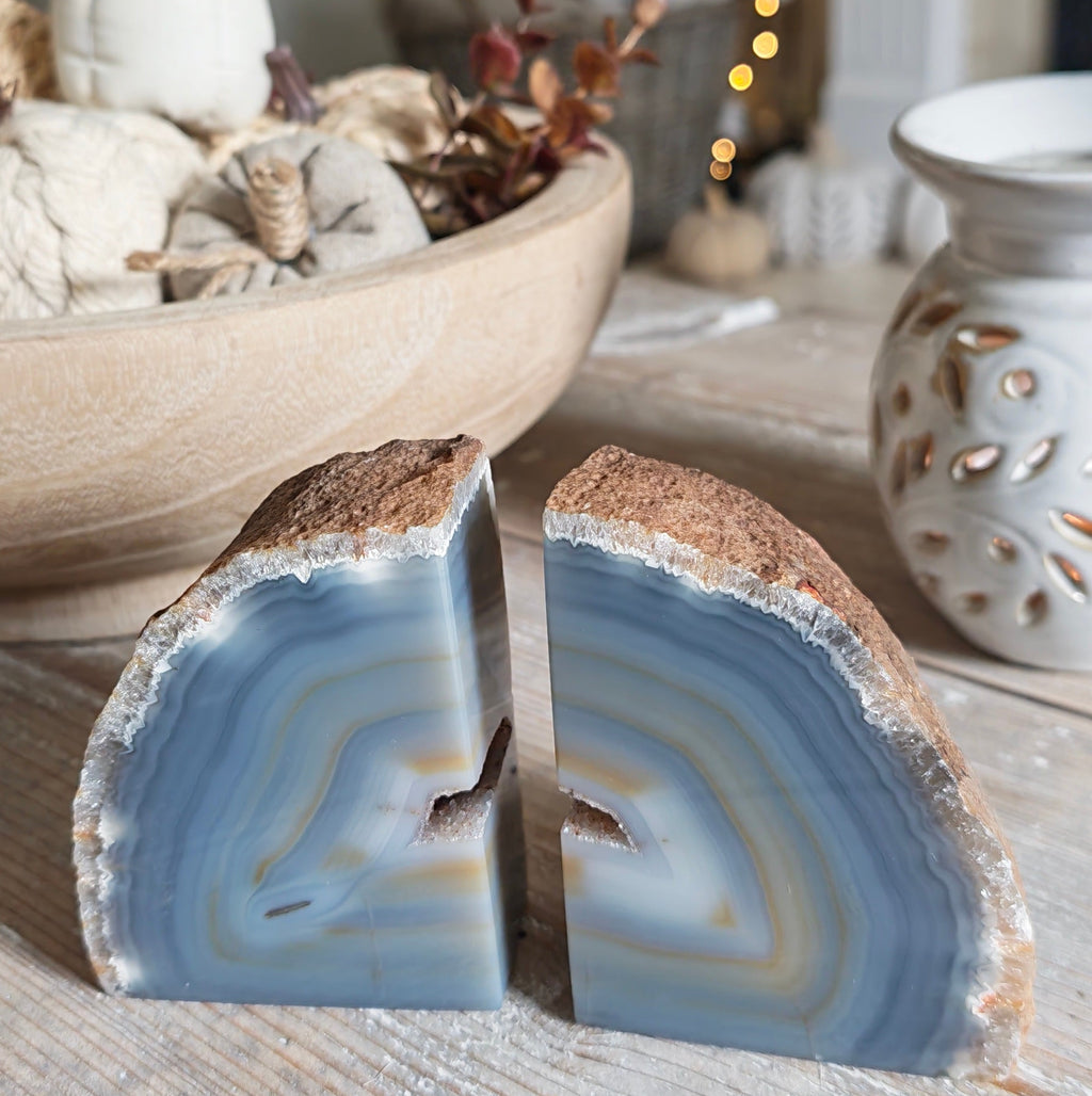 Blue & Beige Agate Bookends – 900g