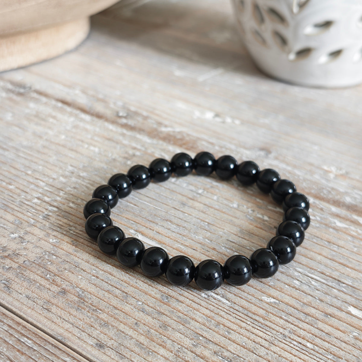 Black Obsidian Beaded Bracelet A+ 8mm – Grounding & Protection